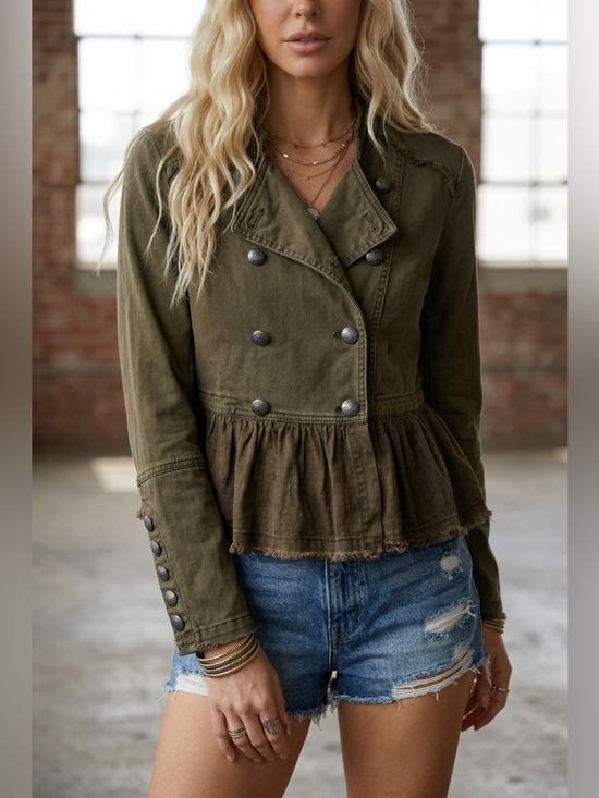 Free People Jackets & Blazers - New Free People Flared Ruffle Hem Military Button Jacket Olive Army Green